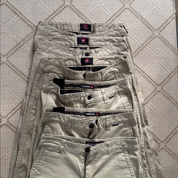 EUC size 13/14 Quicksilver set of five khaki pants UNIFORM, 1 pair of shorts - Picture 1 of 5